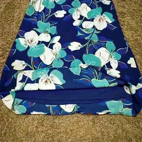 Luxology Women's Floral Cold Shoulder Dress Size 12 Navy Blue Short Sleeve - Picture 9 of 9